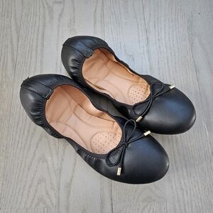Women Basic Bow Ballet Classic Shoes Flats Size 8 Black Round Toe Elastic Back
